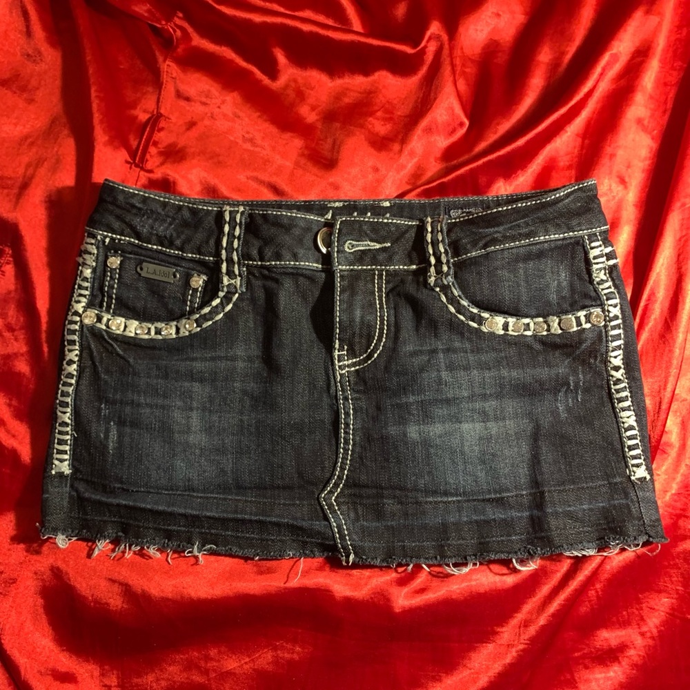 L.A. Idol Blue Mini Pencil Skirt with Embellished Details for Casual Night Out